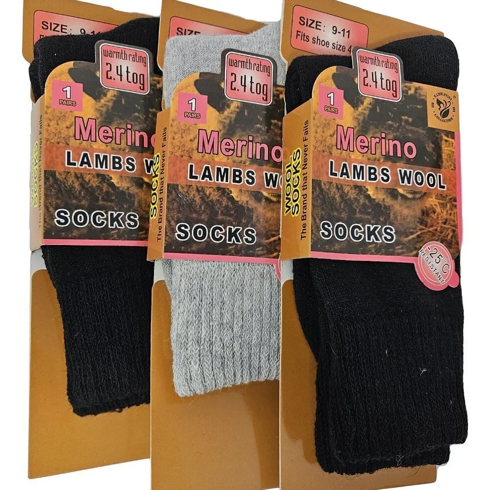 Women Wool Socks Warm Winter Hiking Lamb Merino Wool Socks, 3-Pack NEW